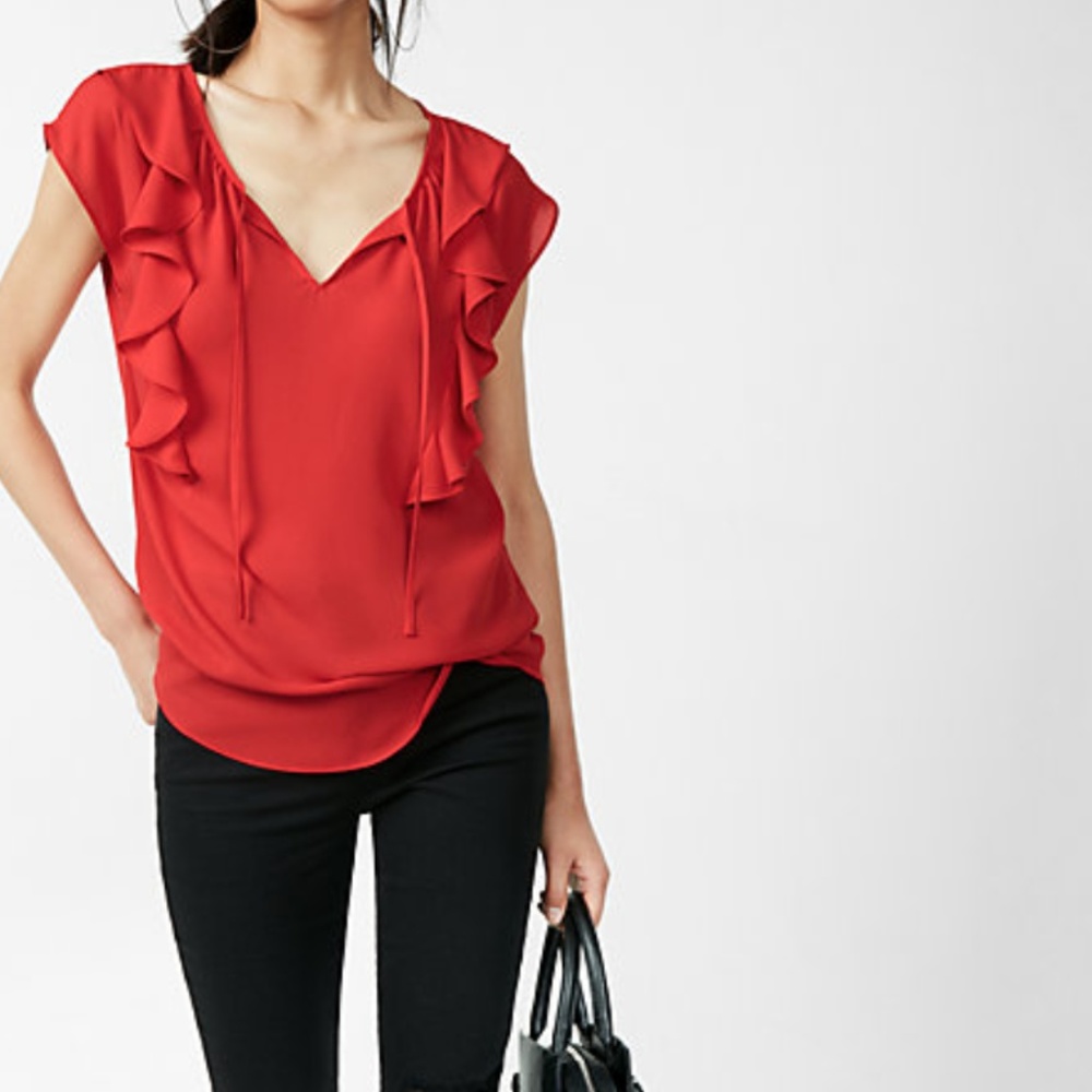 Express Tie Neck Ruffle Blouse PINK